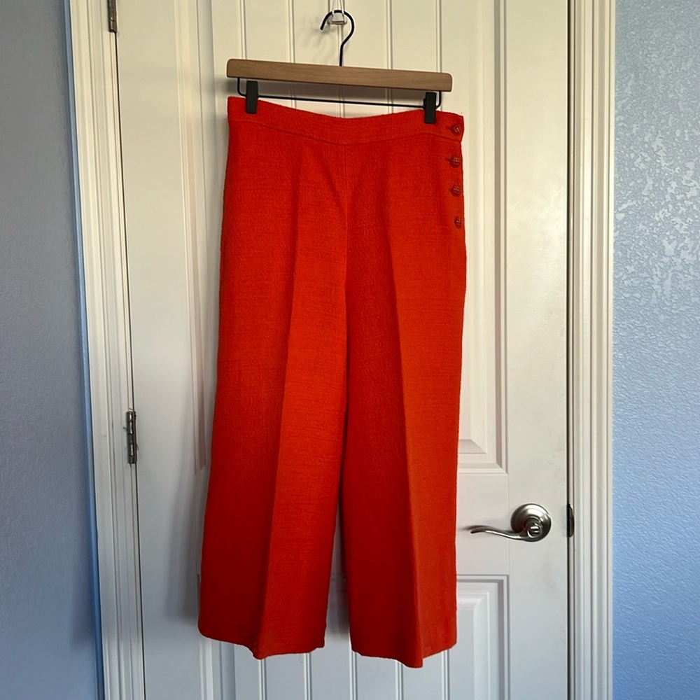 Zara Bright Orange Wide-Leg Cropped Pants